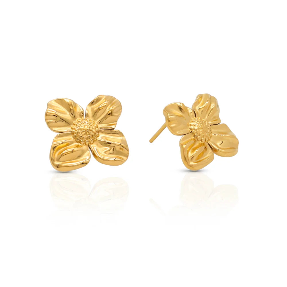 Chris April in Stock 316L Stainless Steel Inflated Style Tropical Flower Chunky Stud Earrings for Women