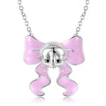 Pink Bow Skull Devil Enamel Pendant for Necklace Real 925 Sterling Silver Chain Necklaces Jewelry for Women Fashion Accessory