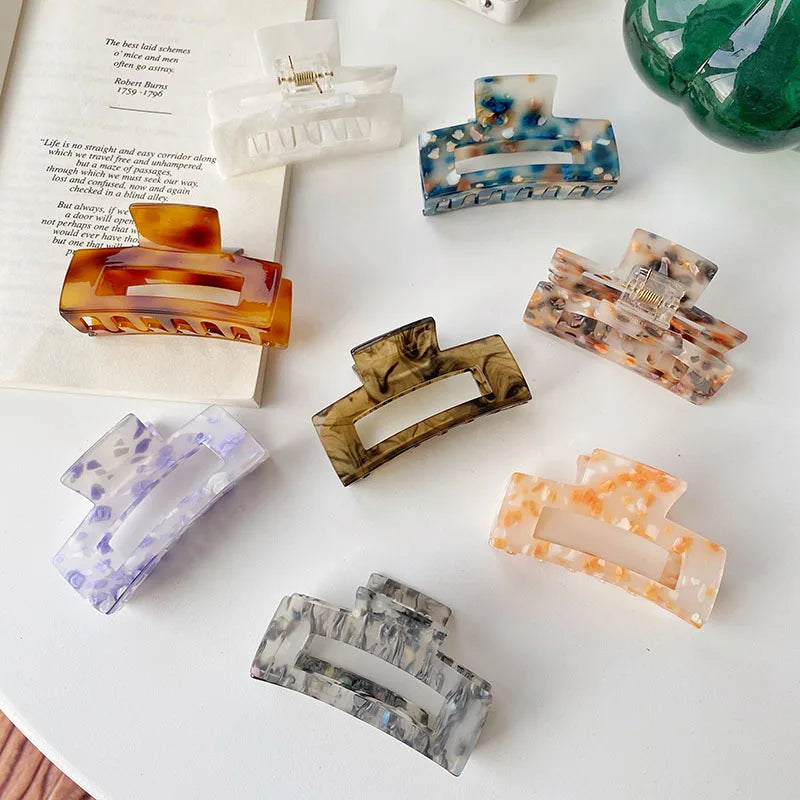 MIO Korean Spring Fashion Elegant Women Pastel Colour Hair Clips 7.4cm Length Square Hollow Cellulose Acetate Hair Claw