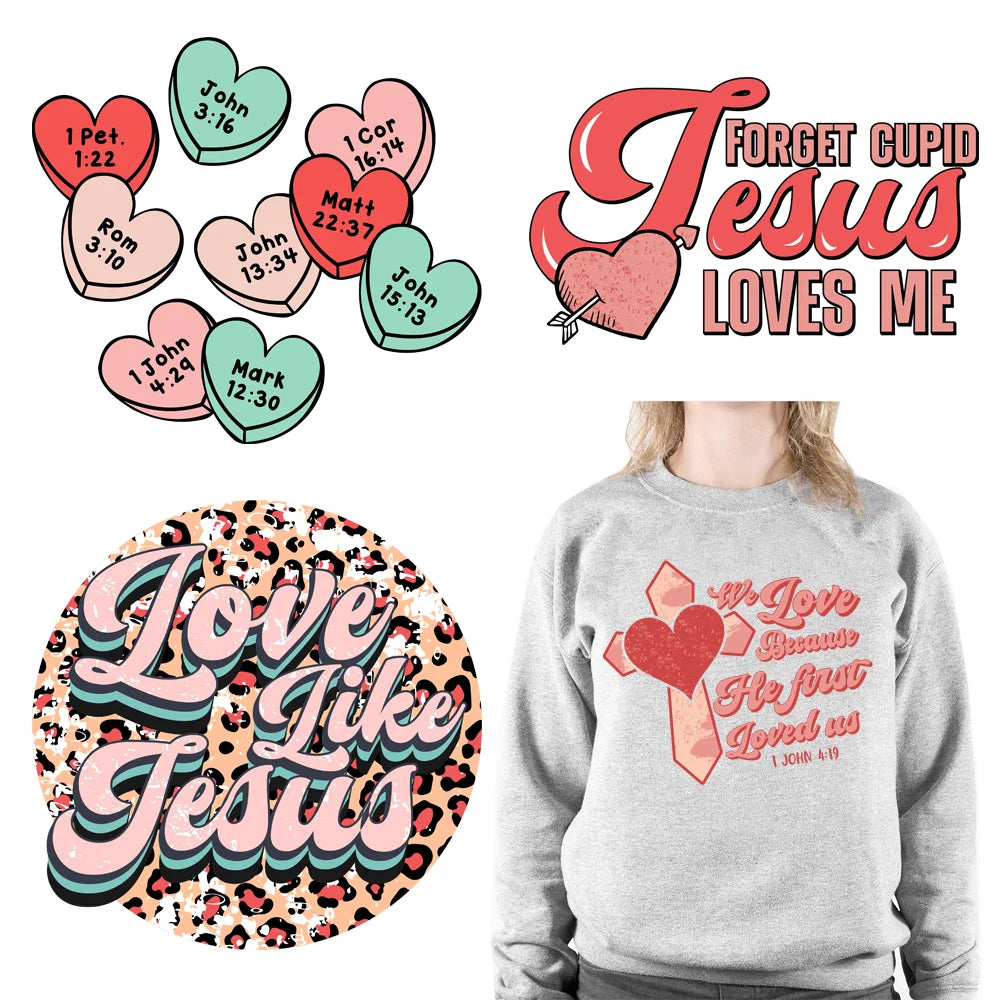 Hot Selling Washable Custom Design God Valentines Gift Heart Jesus Love Printing DTF Print Heat Transfers Stickers