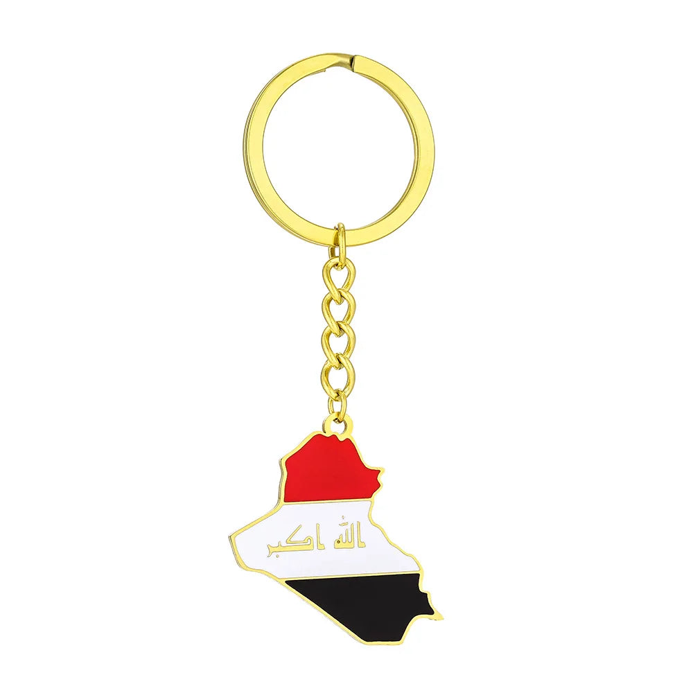 Factory Enamel Iraqi Flag Charm Keychain Stainless Steel 18K Gold Enamel Syria Map Pendant Key Chain