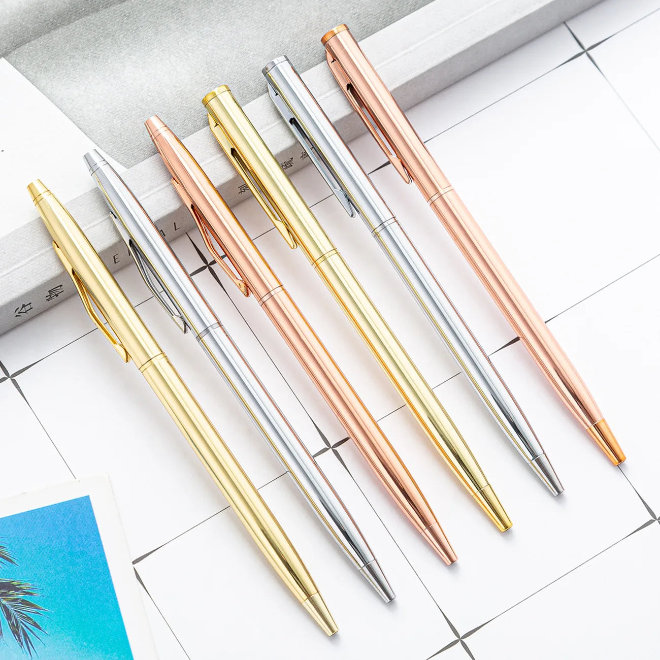 Advertising Golden Ball Pens with Custom Logo Promotional Slim Metal Twist Open Ballpoint Pen