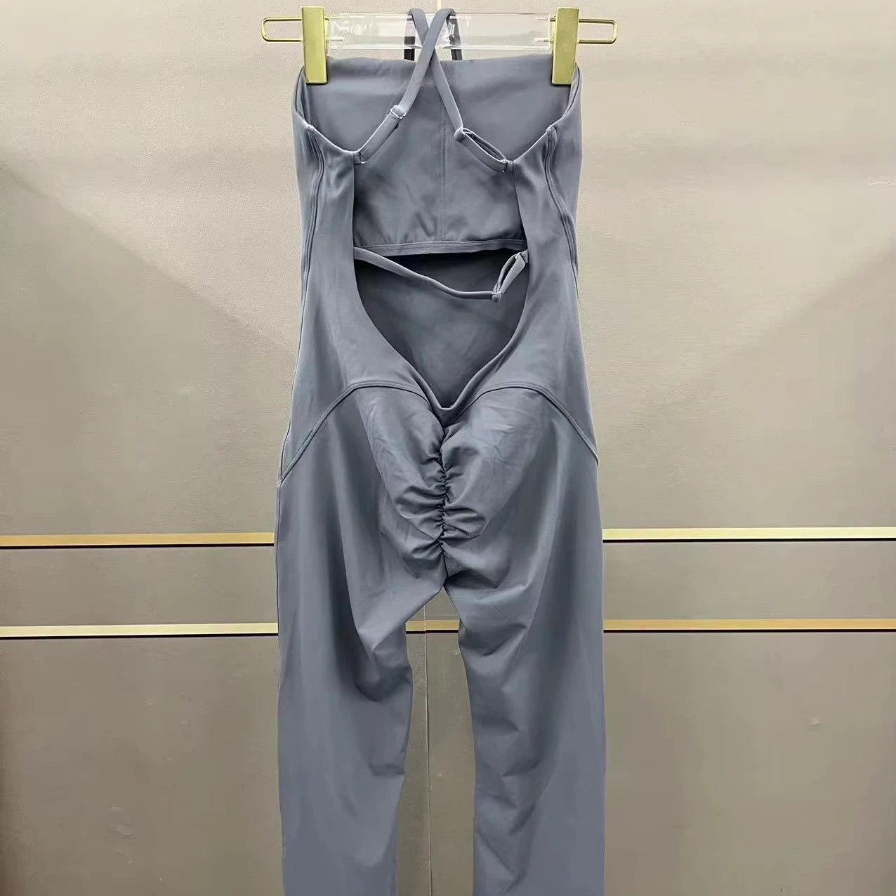 Women Long Stretchy Compression Quick Dry Flare Adjustable Scrunch Back Jumpsuit