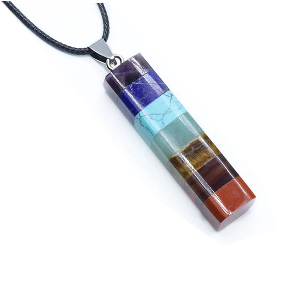 Hot Sale 7 Chakra Cuboid Stones Necklaces Gemstone Pendant Necklace Energy Healing Crystal Divination Pendulum for Women Girls