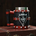 New Creative Mug MCA18 Stainless Steel Sword Design and Shield Beer Cup Wooden Bucket Mug of Medieval Dragon Statue