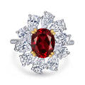 Women's Halo Wedding Gemstone Ring 925 Sterling Silver Zircon Platinum Plated Lab Grown Ruby Ring