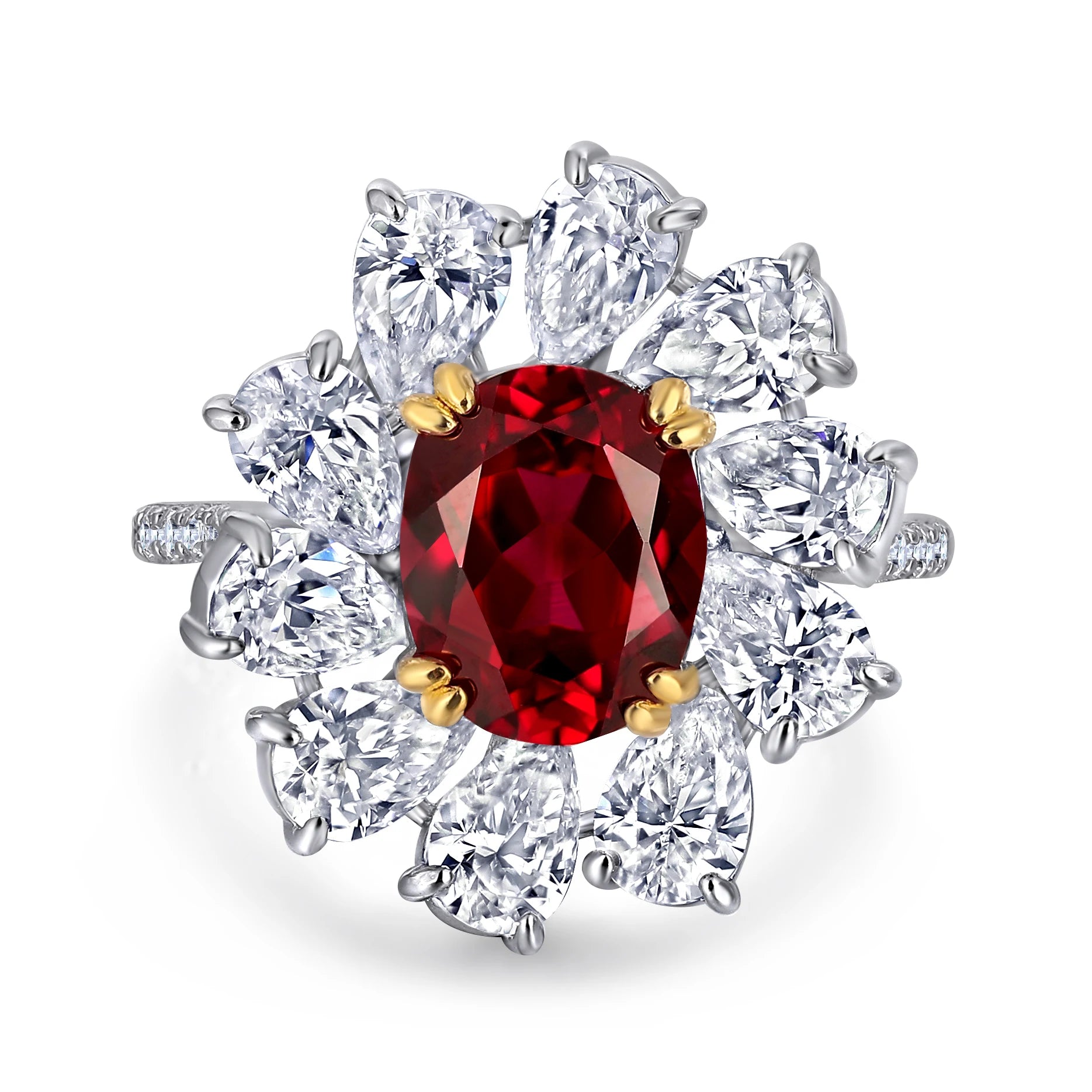 Women's Halo Wedding Gemstone Ring 925 Sterling Silver Zircon Platinum Plated Lab Grown Ruby Ring