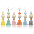 Perfume Diffuser Wood Bead Earrings Handmade Woven Cotton Ear Hooks Bohemian Tassel Earrings for Women Girls