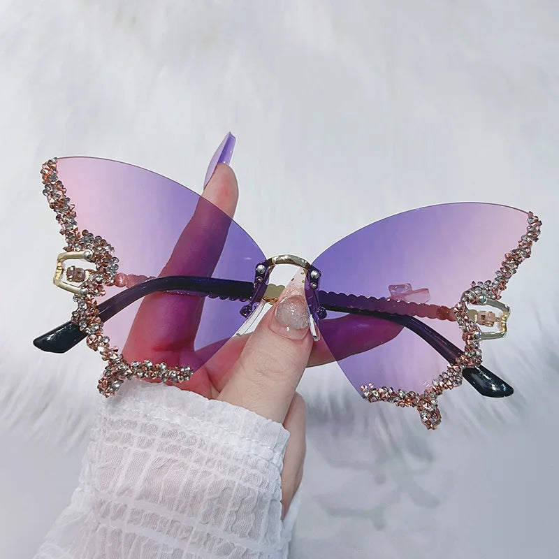 Women's UV400 Butterfly Sunglasses Metal INS Diamond Encrusted Sunglasses