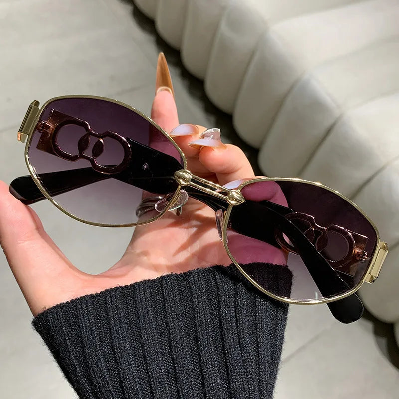 UNOC Trendy Unisex Retro Sun Glasses Newest Vintage Metal Frame Gold and Black Color Options Women Men