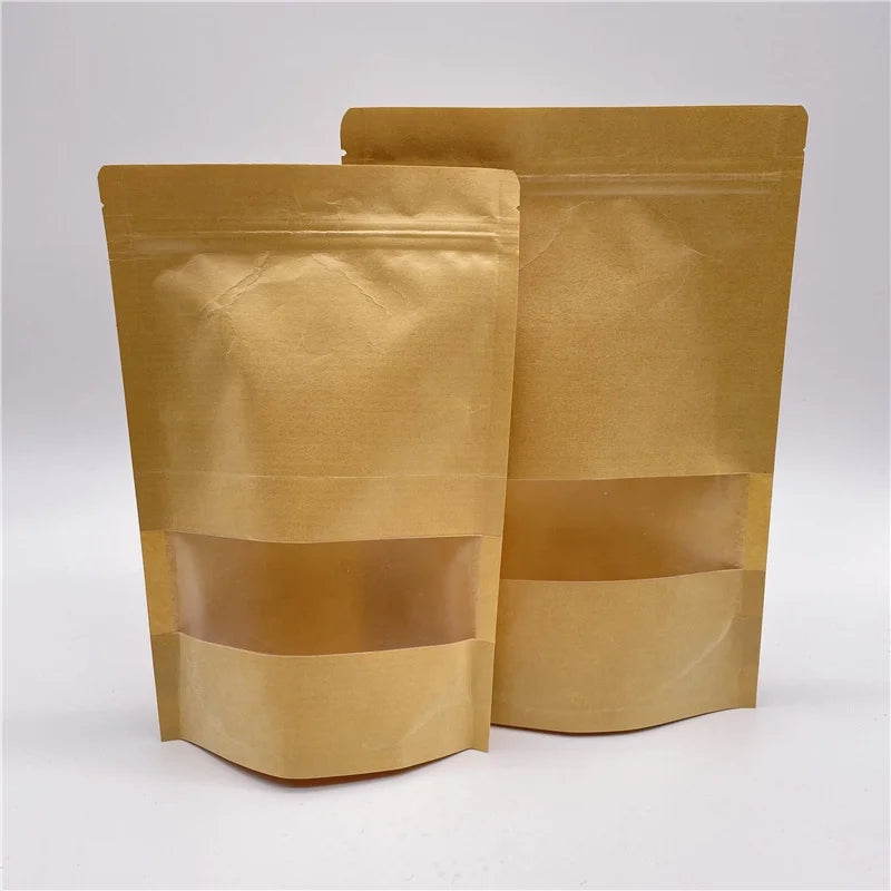 Brown Kraft Zipper Paper Pouch with Window / Biodegradable Recycled Customized Stand up Bag for Food Packaging
