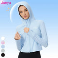 Janya Women's Long Sleeve UPF50+ Sports Yoga Jacket Breathable Cool Fabric Outdoor Running Fitness Gym Zipper Hoodie Top Spandex