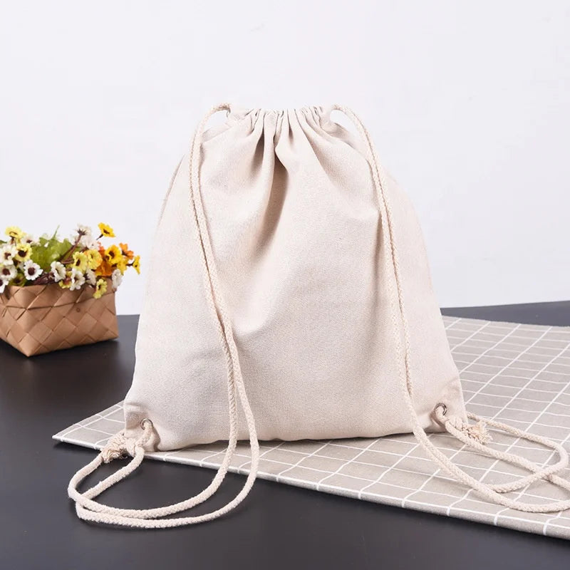 Customised Student Cotton Double String Bag Personalized Drawstring Bag Cotton Drawstring Backpack
