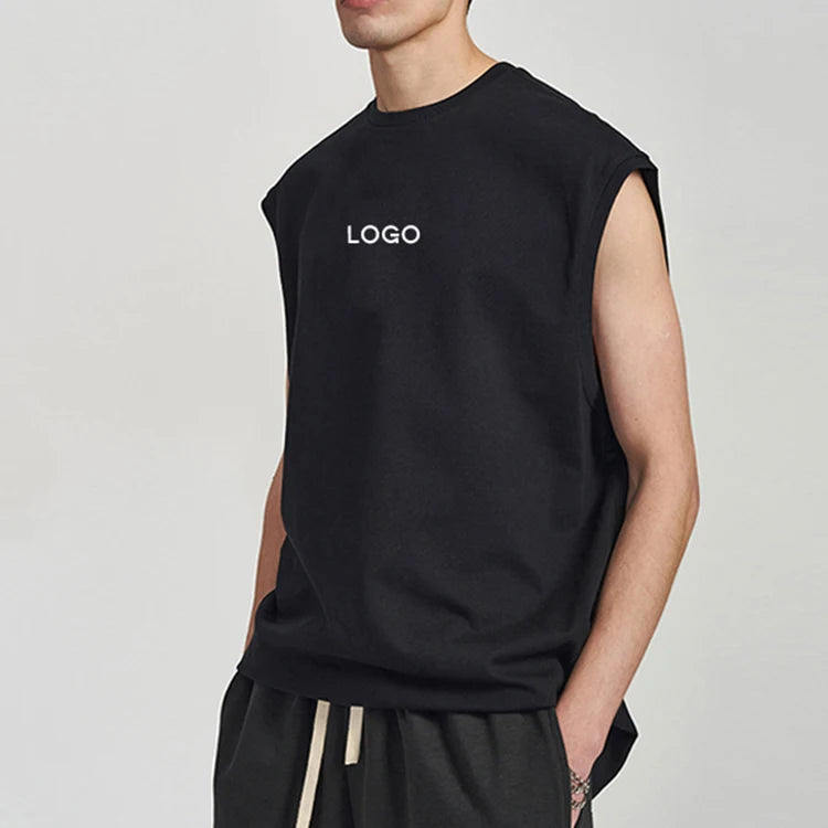 K220105 OEM T Shirt Wholesale Custom Logo 100% Cotton Vest Men Gym Fashion Sleeveless Hooded Men T-Shirts Loose Fitness Vest