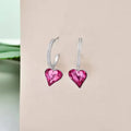 Fashion Jewelry 925 Sterling Silver Half Hoop Drop Pink Heart Crystal Stud Earrings