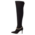 Black Thigh Boots With Chain Pointed Toe High Heel Over the Knee Boots for Women Winter Shoes Ladies Long Boot Large Size