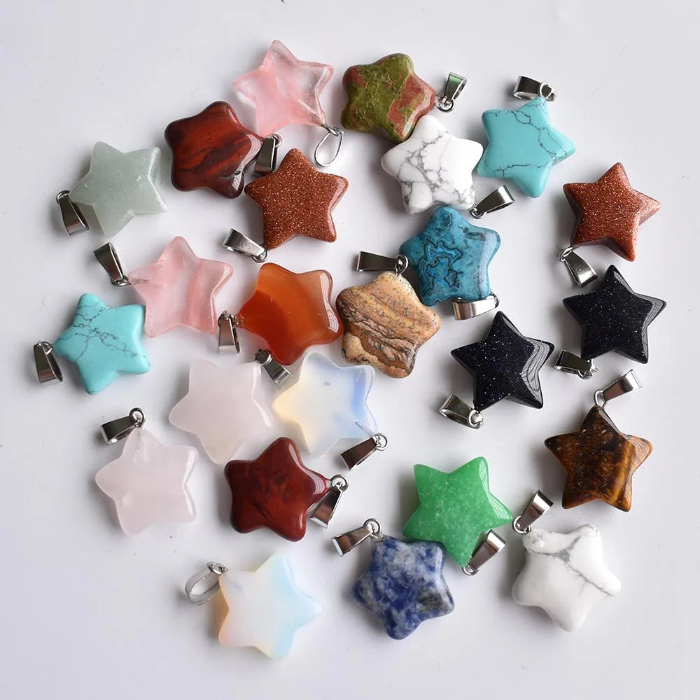 20mm Handmade Carved Natural Gemstone Five-pointed Star Shape Stone Pendant for DIY Necklace Jewelry Making