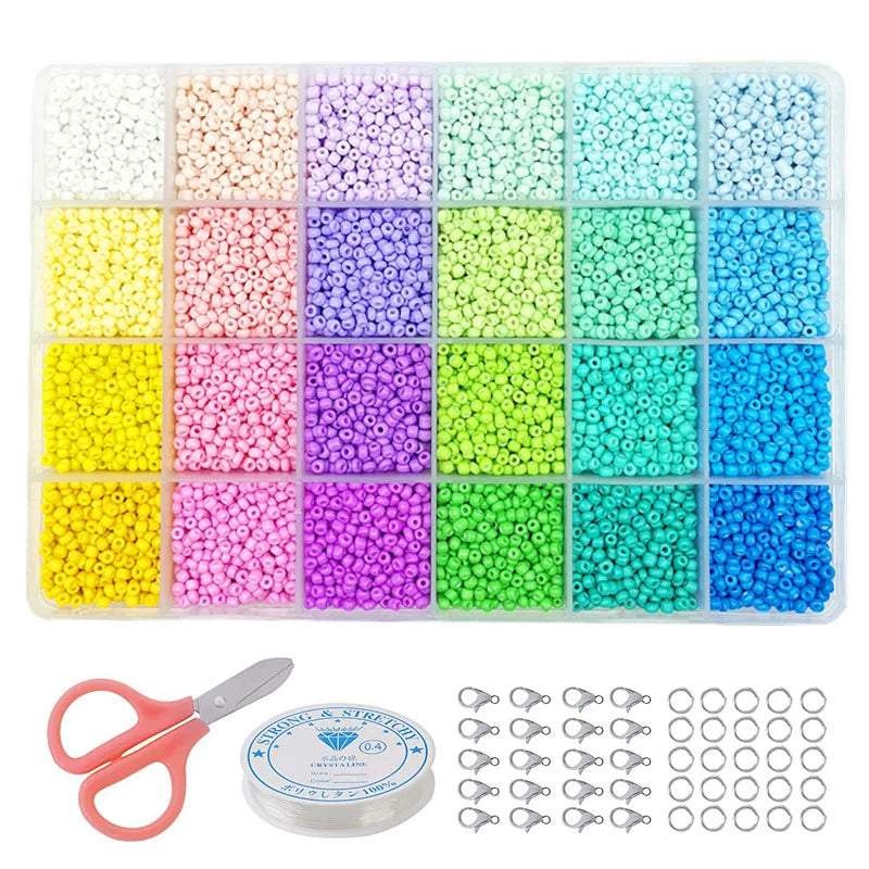 4 mm DIY Glass Seed Beads Sets Macaron Pony Beads Tiny Pony Beads Kits Assorted Kit with Organizer Box for Jewelry Making