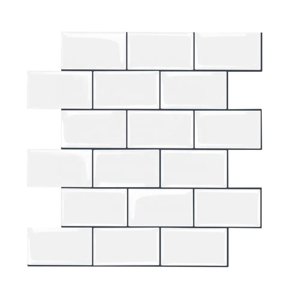 Stick on White with Dark Gray Grout Subway Tiles 3D Backsplash Self-adhesive Mosaic Decoration for Interior Walls