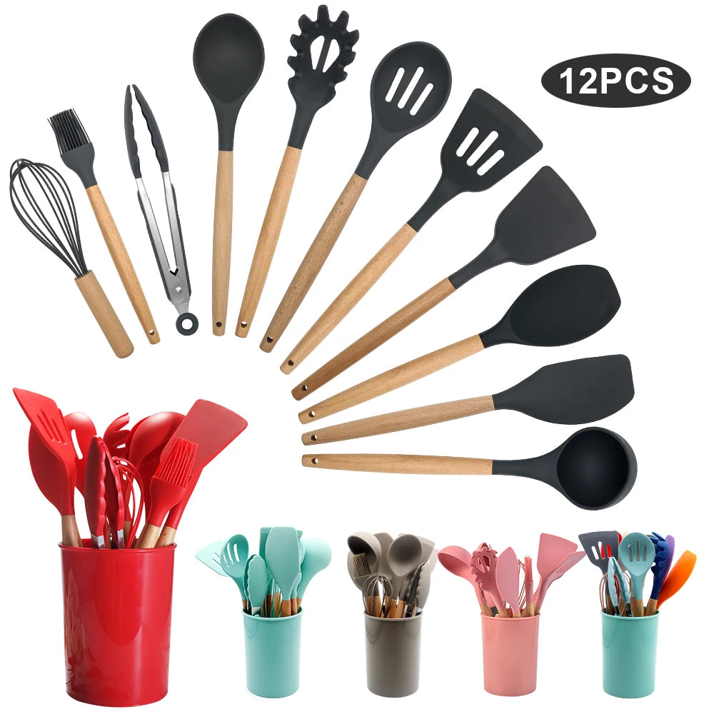 Food Grade 12pcs Kitchen Gadgets Tool Silicone Utensils Cooking Sets Kitchen Silicon Kitchen Tools Set