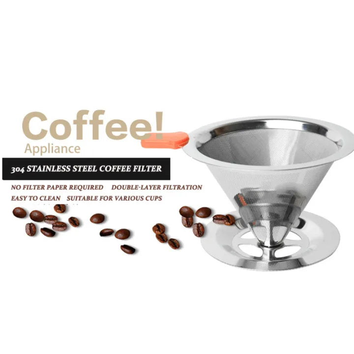 Modern Reusable Coffee Filter with Metal Base and Free Filter Paper 45ml Capacity for Multi-Person Household Use
