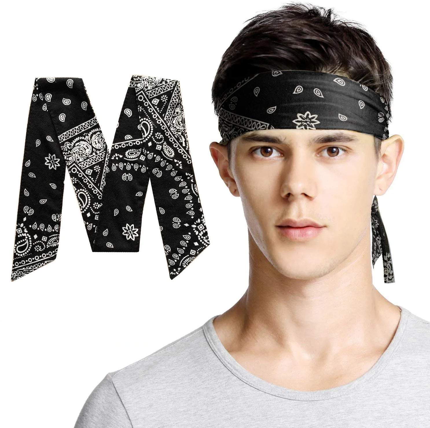 Wholesale Long Elastic Hip Hop Print Paisley Headbands Sports Running Tennis Football Tie Back Ninja Headbands
