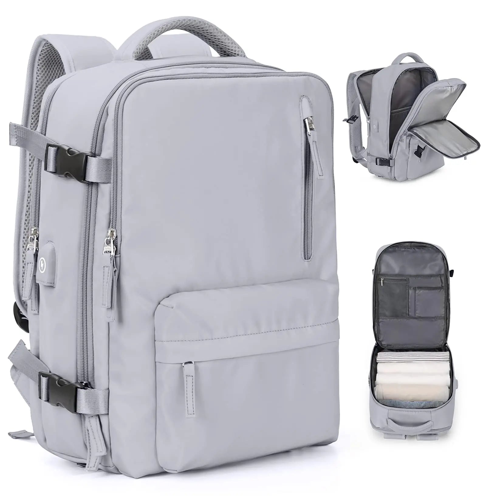 Large Unisex Waterproof Backpack USB 36-56L Zipper Closure Carry-on Travel Rucksack Men Women Gym Airline Activities Approved