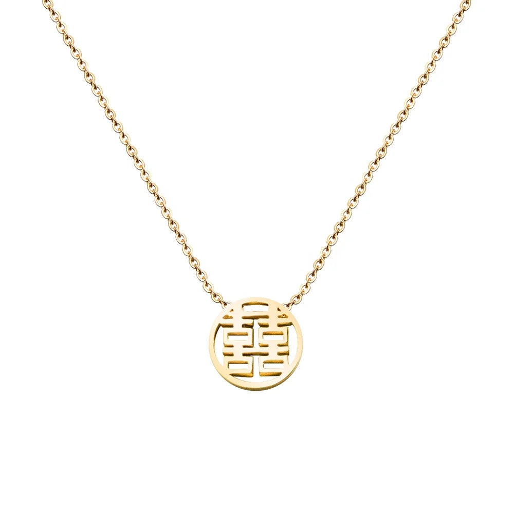Trendy Chinese Style Stainless Steel Text Necklaces for Women Hypoallergenic Custom Engraved Pendant Jewelry for Daily Wear Gift