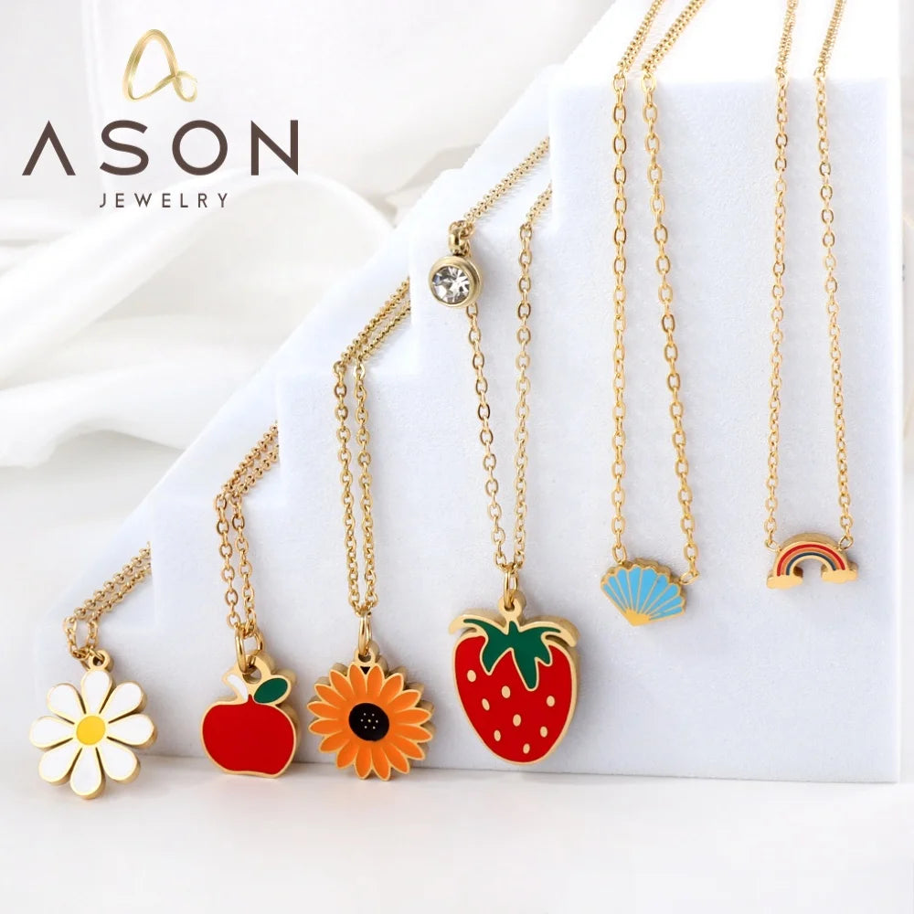Ason Jewelry Hot Sale Stainless Steel Charm Necklace Simple Style Fashion 18k Gold Plated Pendant Necklace