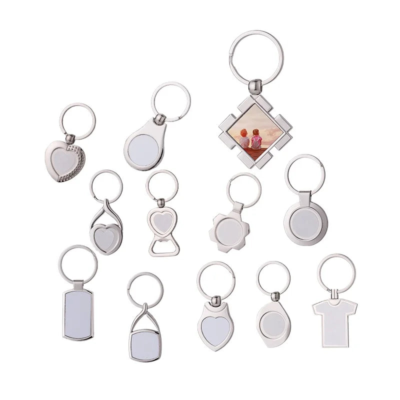 Cheaper Various Shapes Metal Sublimation Blank Heart Keychains with Key Holder