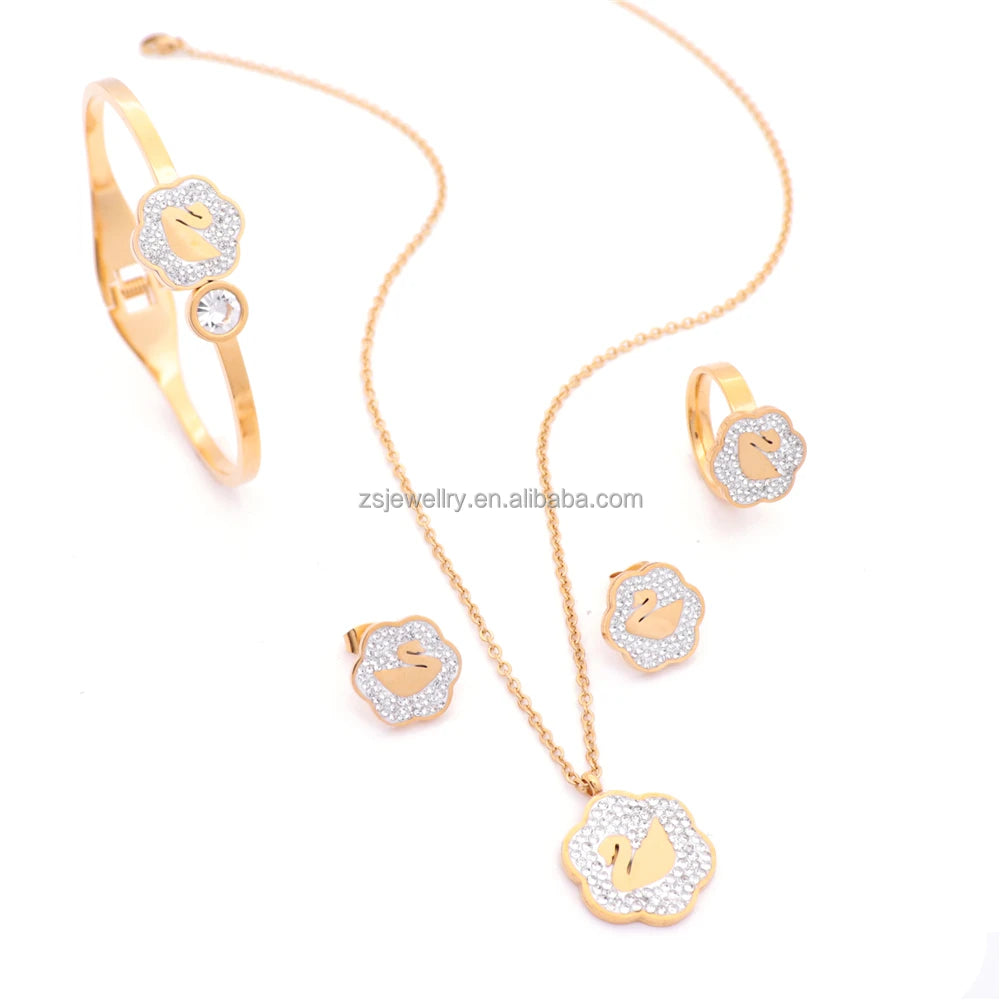 Dubai Jewellery Luxury Bridal Jewelry 18K Stainless Steel Gemstone Non Tarnished Brazilian Gold Plated 4Pcs Bracelet Women Sets