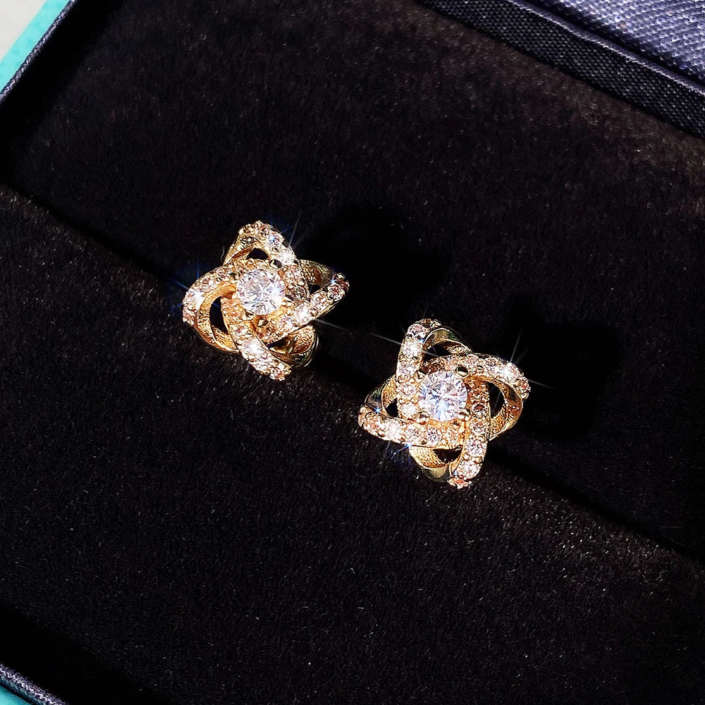 CAOSHI 2025 New Design 925 Silver Gold Plated CZ Diamond Cute Tiny Earrings Minimalist Round Hollow Halo Stud Earring for Women