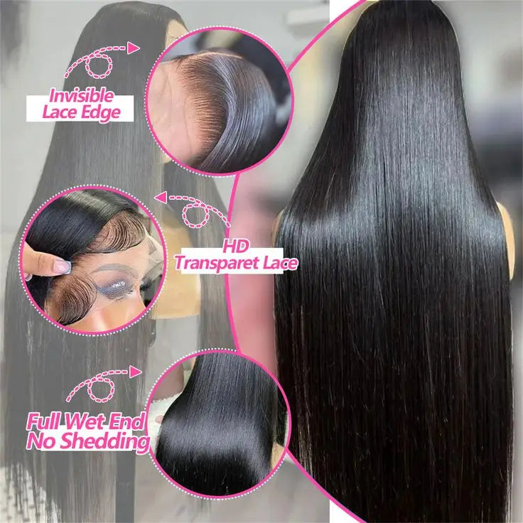 Wholesale Vietnamese Raw Human Hair 13*4 Transparent Lace Frontal Wig Nature Black Straight Long Wigs Customized Deep Body Wave