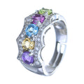 Factory Wholesale Rhodium Plated 925 Silver Jewelry Round Cut Multiple Natural Gemstone Ring for Women Anniversary Gift