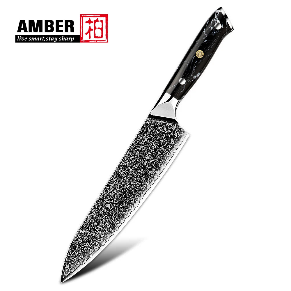 8 Inch Japanese High Carbon Steel Vg10 Damascus Professional  Kitchen Chef Knife with Black Turquoise Stone Handle