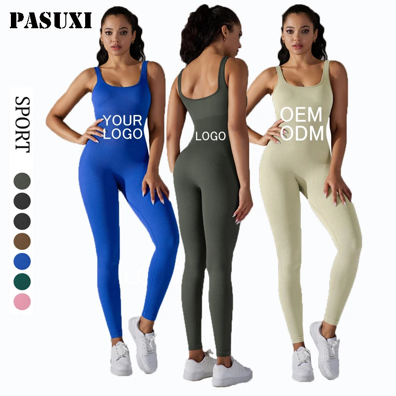 PASUXI Wholesale Custom Women's Gym Clothes Fitness Girls Gym Workout Sleeveless Yoga Jumpsuit One Piece Bodysuit for Women