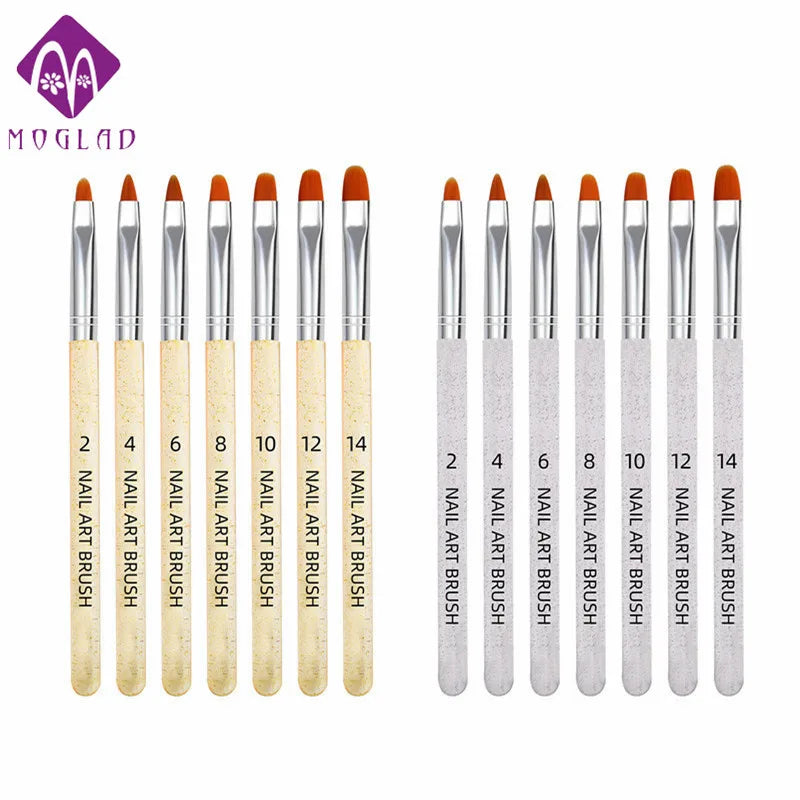 7Pcs Nail Art Brush Drawing Painting Clear Gel Pen Round Head Glittering Handle
