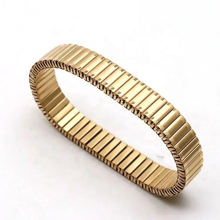 316L Stainless Steel 18K Gold Plated Elastic Stretchy Claw Chain Bracelet Waterproof Non-Tarnish Jewelry for Men Women