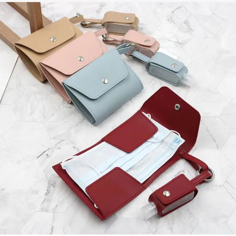 Portable Hand Sanitizer Bottle Fabric Storage Holder Leather Keychain Gel Hydroalcoholic Carrier Bag  Pouch