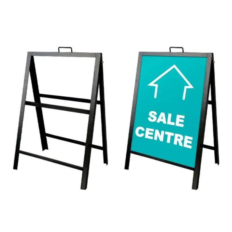 A Frame Sidewalk Signs Double-Sided Steel Sandwich Board Slide-in Folding Outdoor Advertising Business Sign Holder