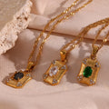 Dreamshow Shining AAA Zircon Square Pendant Necklace Tarnish Free 18K Gold Plated Stainless Steel Pendant Necklace