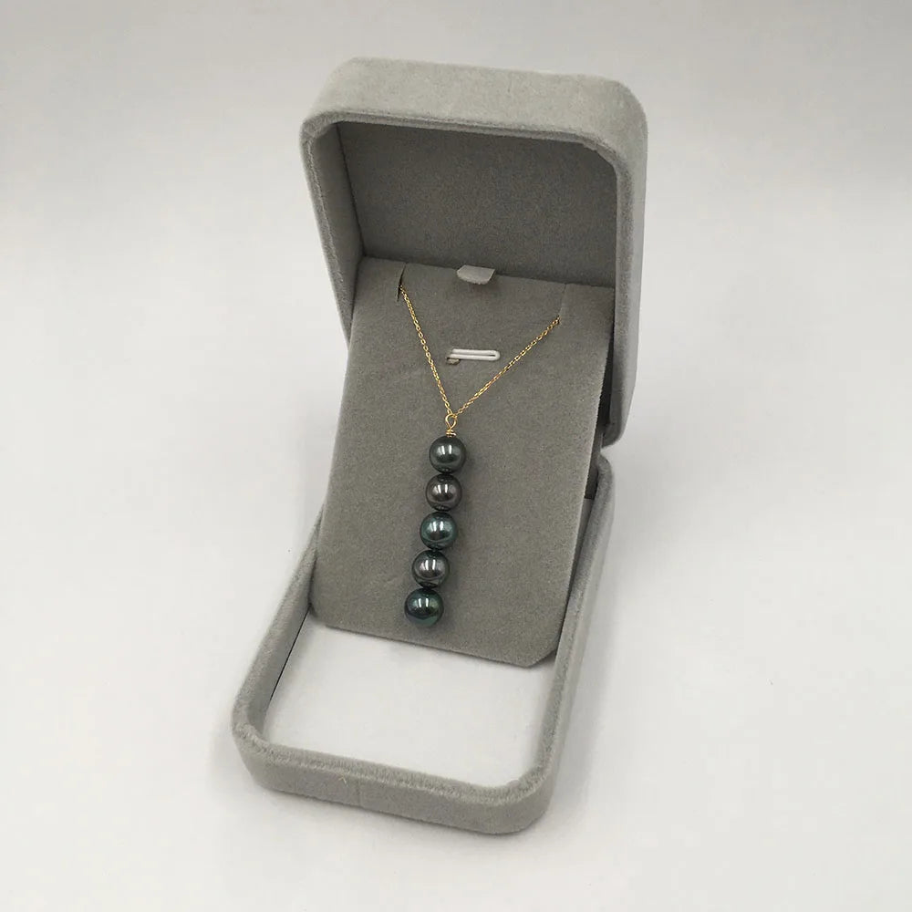 Good Quality 8-9 MM NATURE Tahitian Black Pearl Sea-salt PEARL NECKLACE 18 K Gold Chain