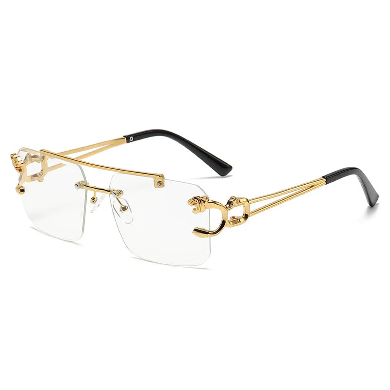 Vintage Square Rimless Metal Frameless Sunglasses 2023 Luxury Brand Unisex UV400 Gold Leopard Pattern