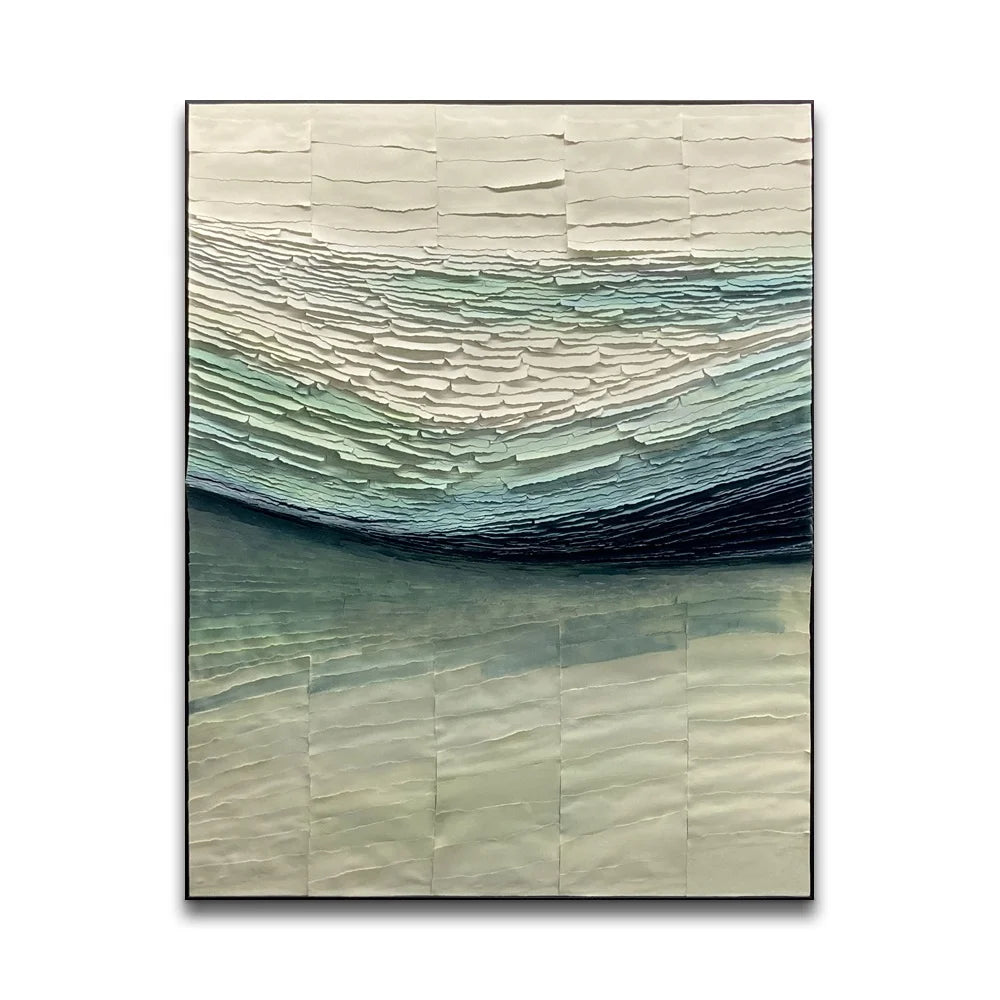 Wholesale Modern Simple Gradient Green Abstract Hand-painted Metal Framed Paper 3D Wall Art for Living Room Hotel Project