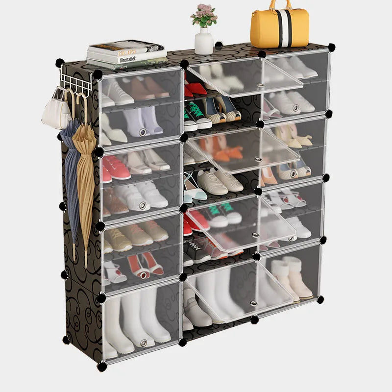 Modern Plastic Resin Extendable Shoe Rack for Home & Warehouse Indoor 7-Tier Storage Cabinet Boot High Heel Separation