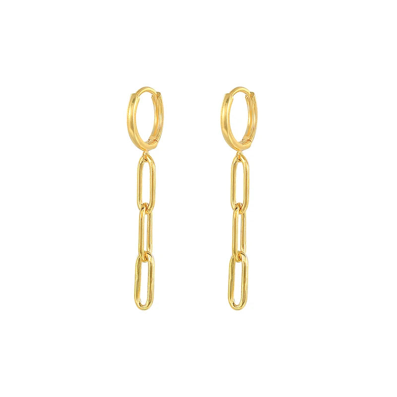 925 Silver Jewelry Simple Big Paper Clip Tassel Chain Link Gold Plated Plain Hoop Earrings Fine Jewelry