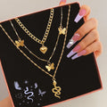 VKME Gold Plated Trend Multi Layer Fashion Cuban Chain Butterfly Pendant Snake Necklace Wholesale