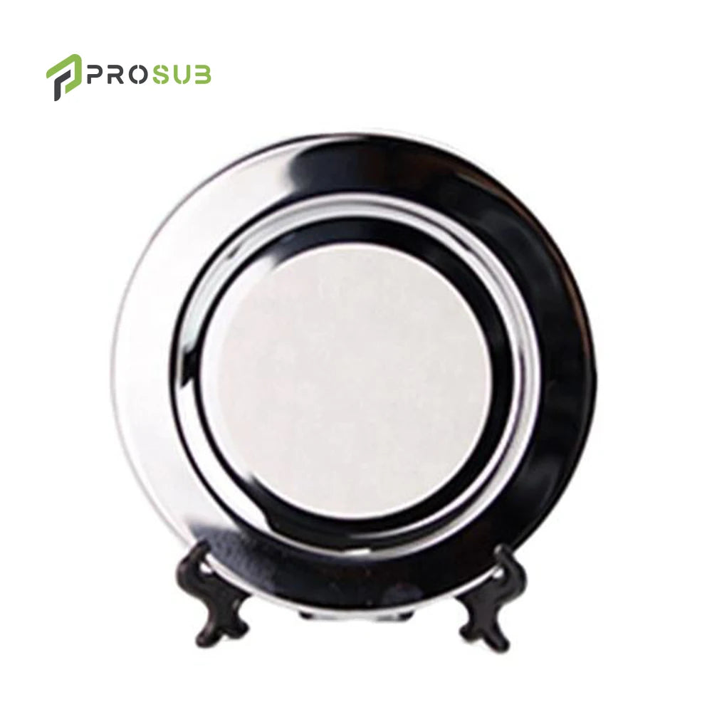 Prosub 4inch Stainless Steel Round Sublimation Plate Dish Custom Decor Metal Serving Tray Home Food Plate Dinner Pizza Dish