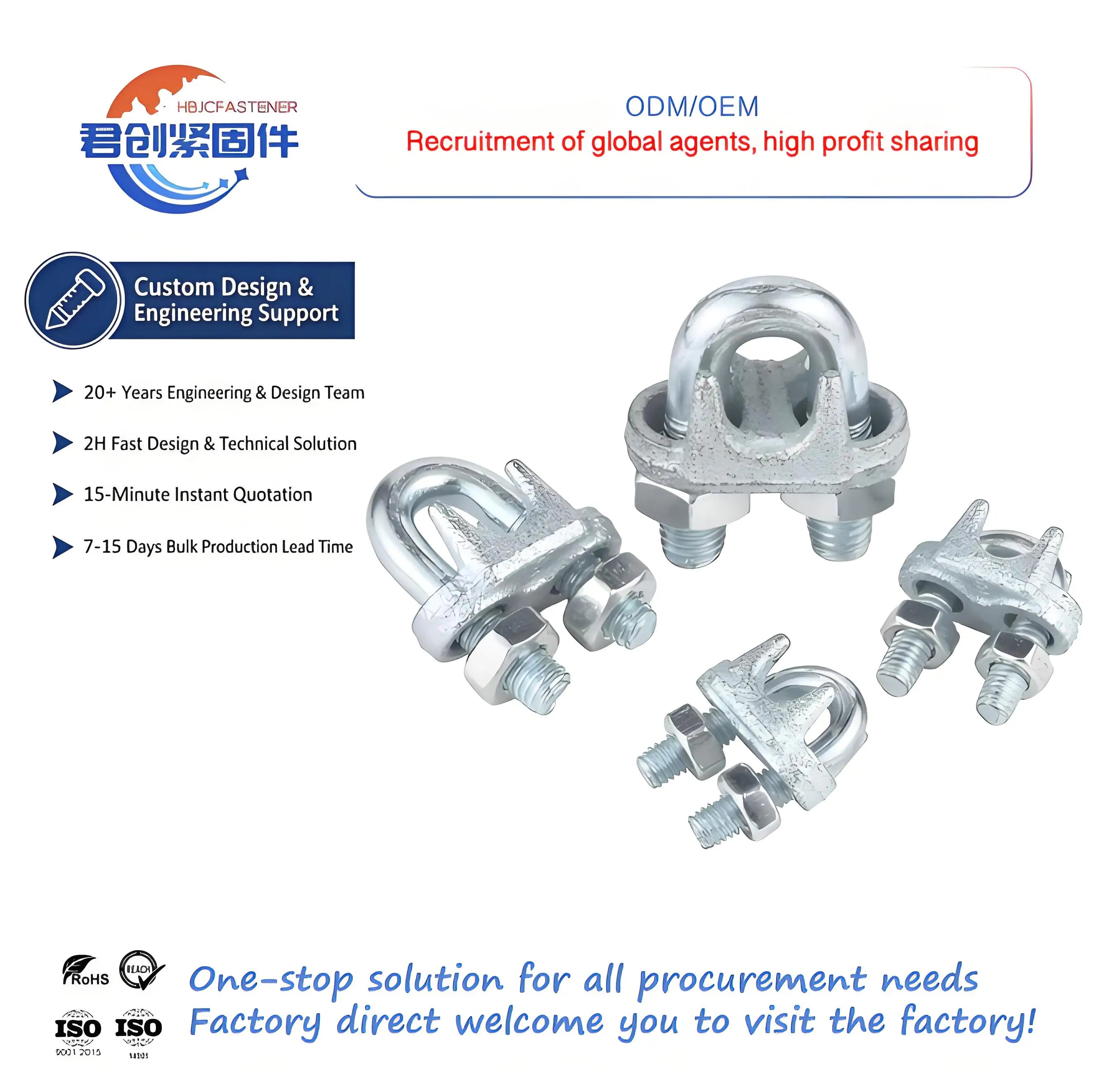National Standard Zinc Plated Steel Galvanized Wire Rope Chuck Buckle U-Shaped Lock Fixed Joint Lifting Fasteners Manufacturer