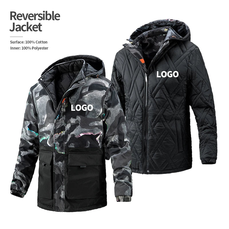Reversible Long Windbreaker Jacket Custom logo Winter Coats for Men
